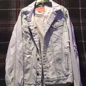 Men’s large blue distressed denim jacket